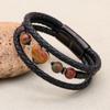 Многослойный натуральный камень Пикассо в форме сердца плетеный кожаный магнитный браслет из нержавеющей стали и модные мужские украшения