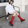 Fashion New Black Red Cross Strap Thick Soled Height Increasing Long Boots Autumn Winter Fashion Plush Warm Women Knee High Boots 34-43