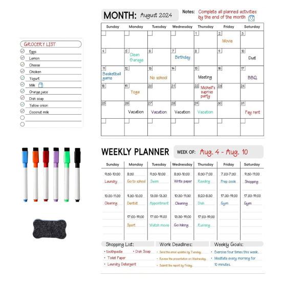 3 шт./набор магнитных наклеек для белой доски с ручками, ластик для доски, списки продуктов, графики домашних дел, меню