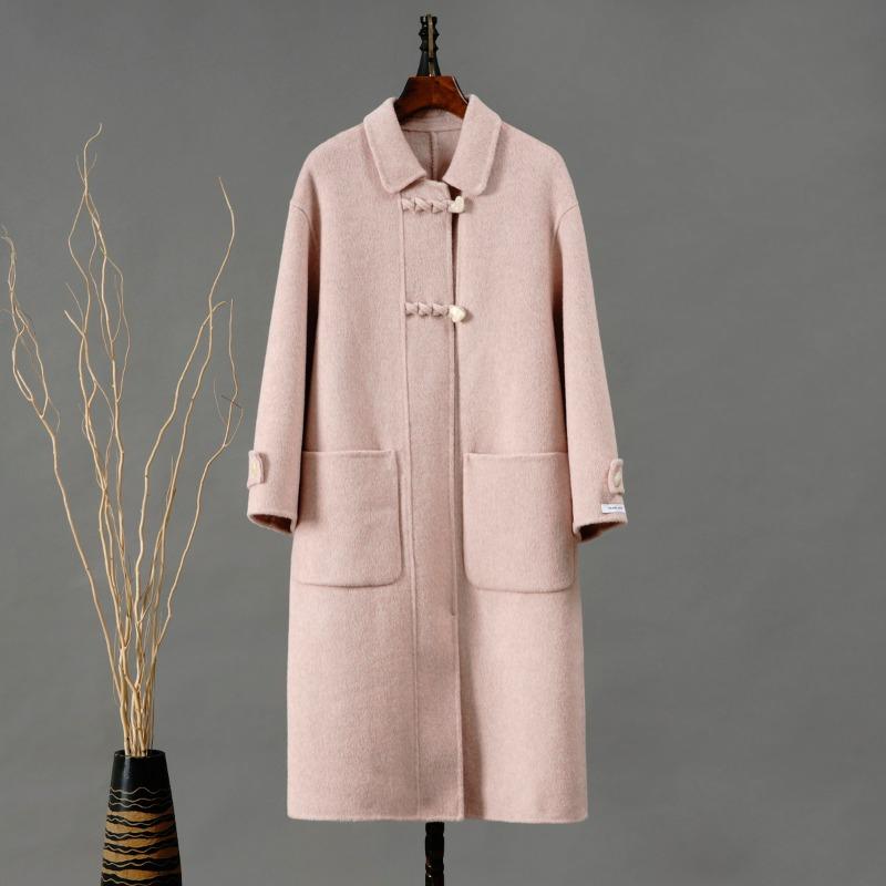 Новое двухстороннее шерстяное пальто средней длины в корейском стиле, свободное повседневное шерстяное пальто
