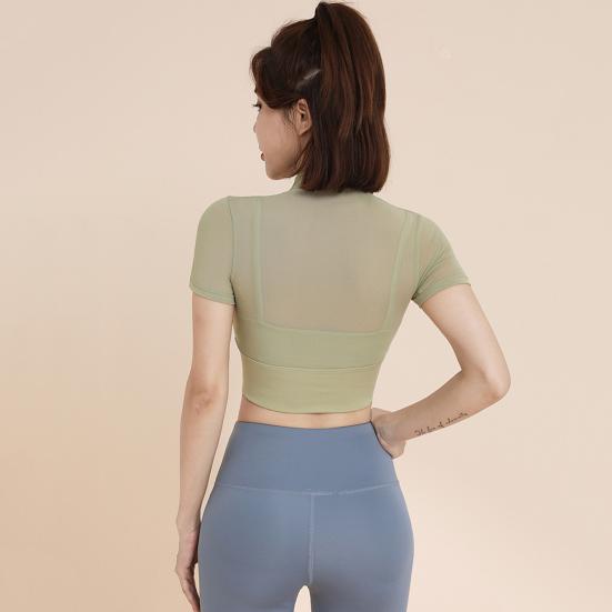 Женский летний топ для йоги Тонкий, быстросохнущий, хорошо пропускает воздух, короткие рукава, открытая талия, укороченный топ для бега, пилатеса, спортзала, упражнений