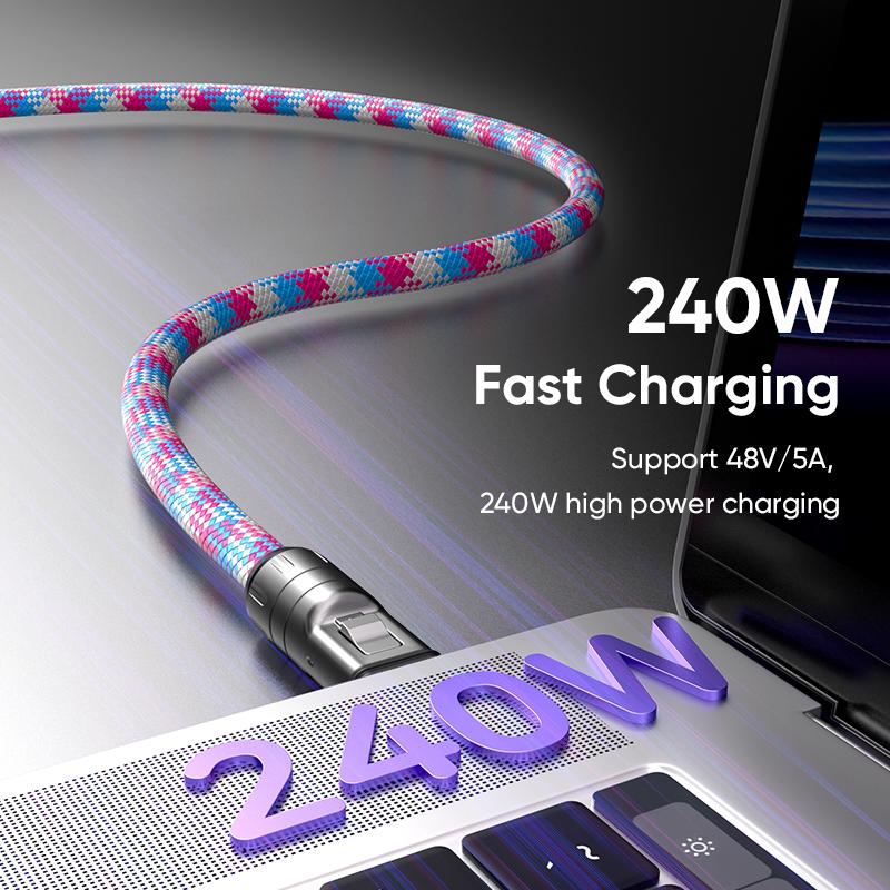 2 в 1 240 Вт USB Type C Шнурок Кабель для передачи данных 5A PD3.1 Быстрая зарядка Для iPhone 17 16 15 Samsung iPad MacBook Huawei Противопотерянный Шнурок