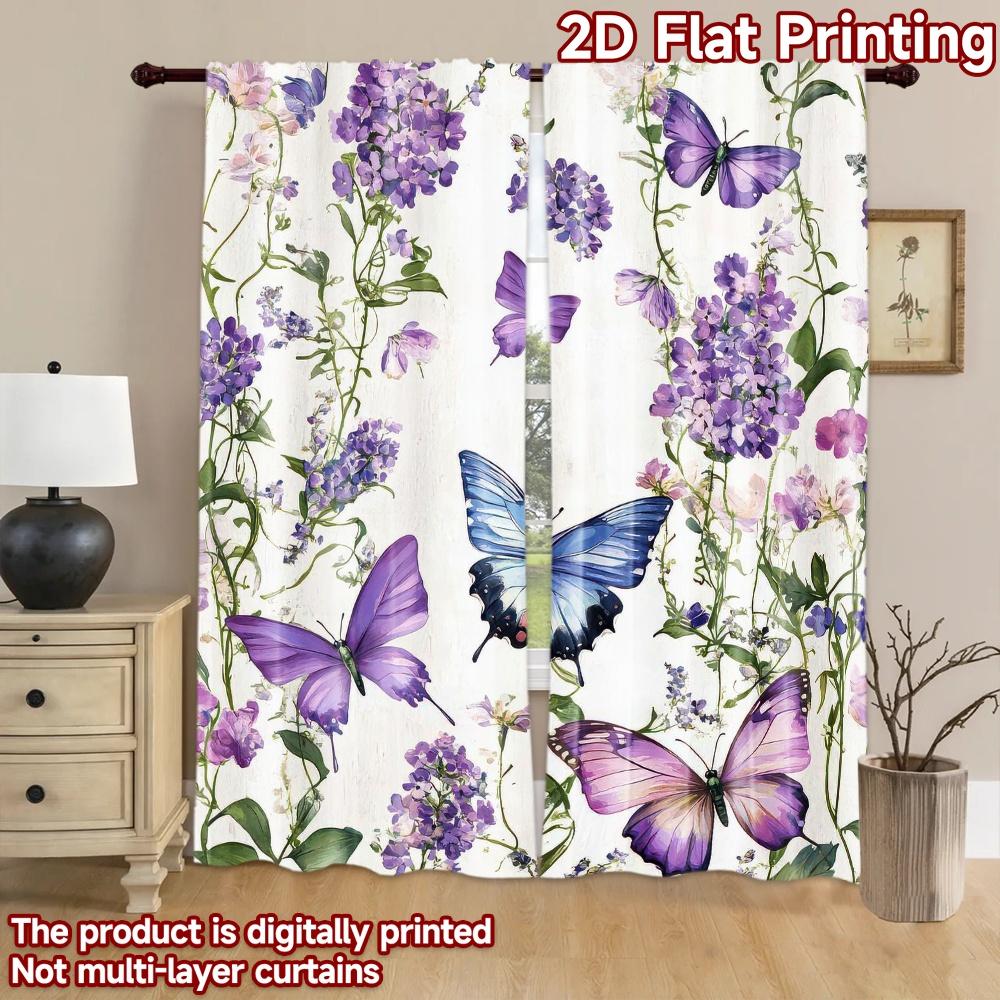 1pc 2D flat Photography Backdrop Scene Backdrop Butterflies with Purple Flowers 100% Polyester Vibrant Reunion Perfect for