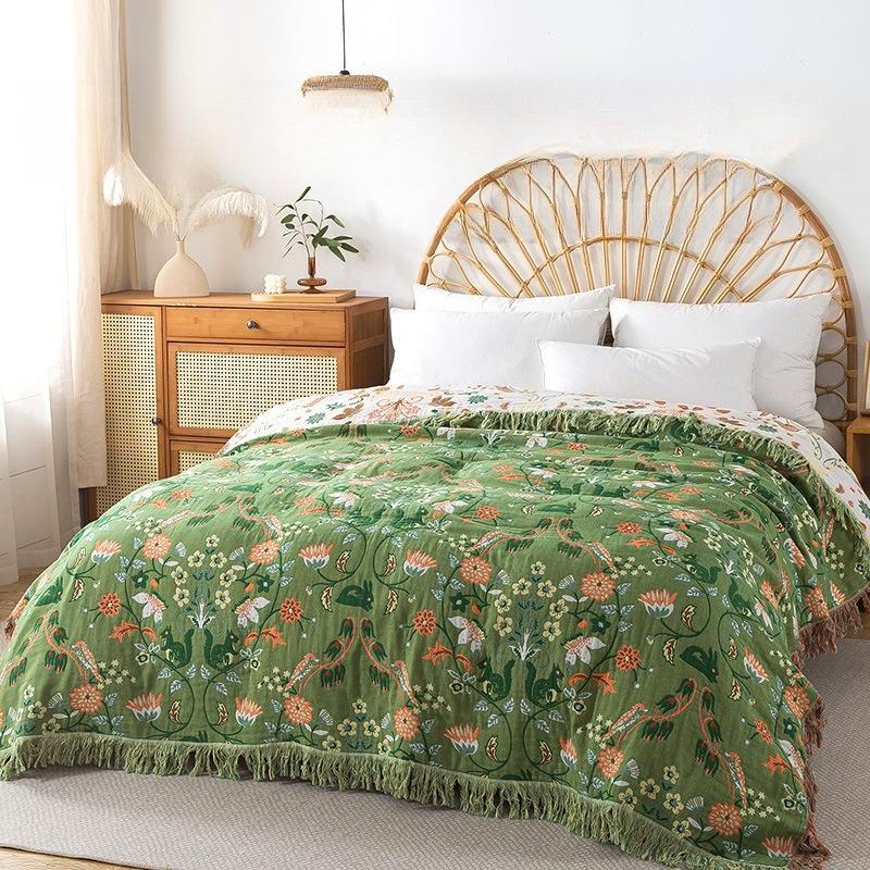 Хлопковая марля Двусторонняя Зеленая Белая Плед Полотенце Лоскутное одеяло Домашнее хозяйство Чехол на диван Одеяло Мягкое Дышащее Для использования на диване и кровати