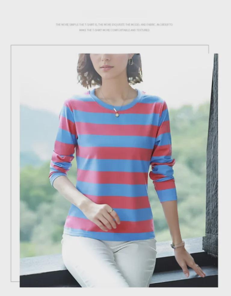 2024 Women's Loose Pure Cotton Long-Sleeve T-Shirt for Spring & Autumn - Fashionable Top for Middle-Aged Moms