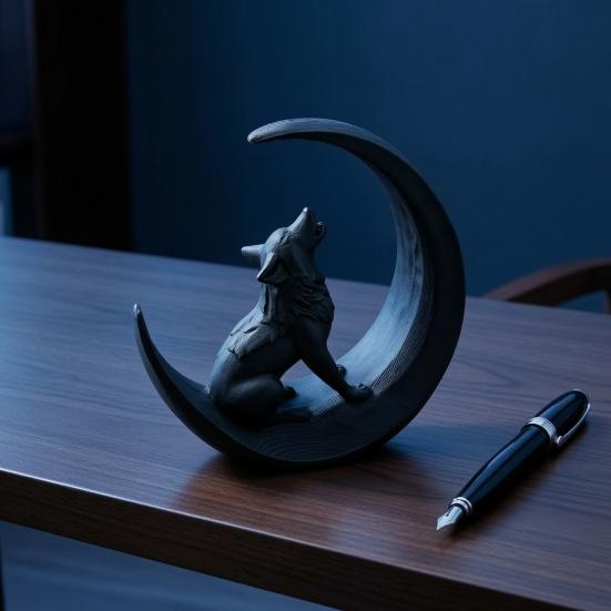 3D-печатная статуэтка воющего волка, фигурка волка на луне, черная скульптура волка для дома, офиса, кабинета, настольного декора