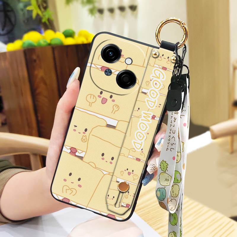 Waterproof Kickstand Phone Case For Tecno POP9 4G/Spark GO 1/KL4 Ring Silicone Wrist Strap Soft Case Cute Phone Holder