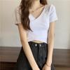 New Summer Design Cross-match Slim Slim Short-sleeved T-shirt for Women Korean Short Solid Color Top for Women