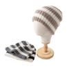 New cashmere hat color matching striped knitted hat women's winter warm big head circumference pullover hat showing a small face Nordic minimalist sty