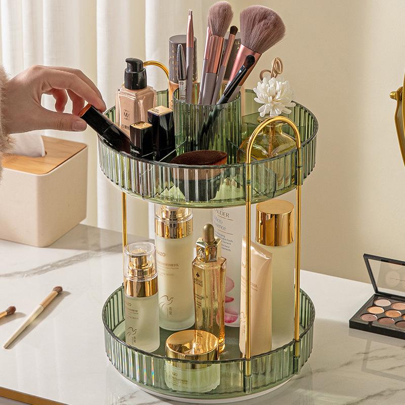 Rotating Vanity Organizer: Multifunctional Cosmetic Shelf for Lipsticks & Brushes