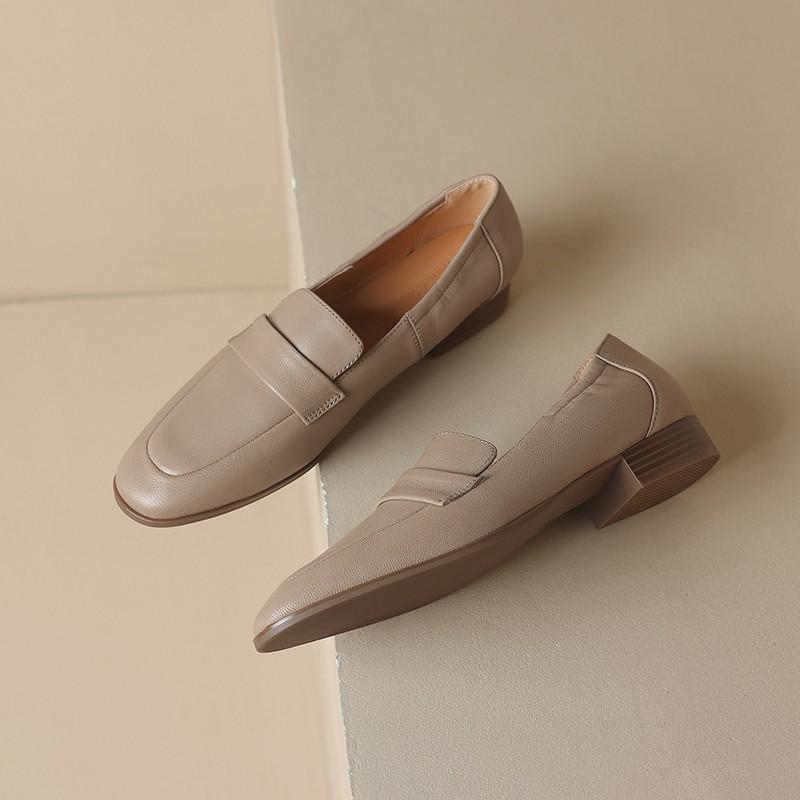 Krazing Pot Sheepskin Round Toe Low Heels Spring Shoes Brogues Slip On Big Size 43 Leisure Women Pumps