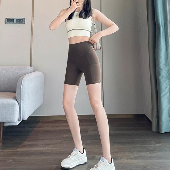 Женские защитные шорты с боковыми карманами, однотонные, высокоэластичные, летние шорты, впитывающие пот, с функцией подъема бедер