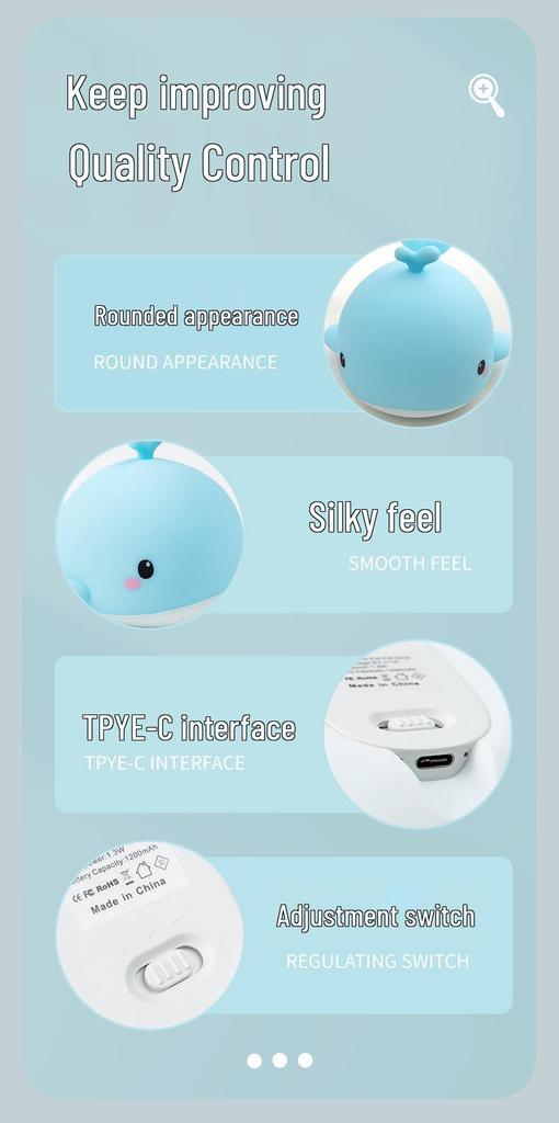Китовый силиконовый ночник: USB-фонарик-нажимка для детской спальни - Идеальный спутник для сна и подарок на день рождения