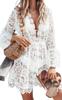 Lamerry Пляжная одежда Купальник Кружевное Прозрачное Бикини Боди Рашгард Белый Кардиган, Прозрачный Топ, Прикрытие, Покрытие, Защита, Женский,