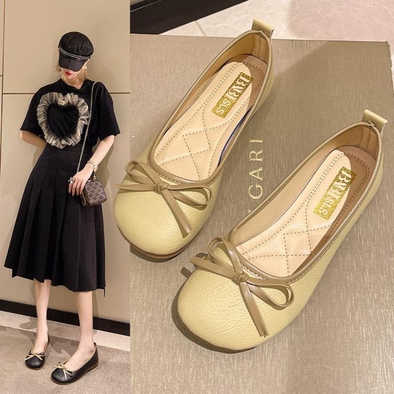 Fashion PU Leather Bow Ballet Flats Single Shoe Women's Candy Colored Bow Flats Soft Comfortable Women's Ballet Flats Loafers