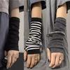Y2K Winter Warm Long Sleeves Gloves for Men Women Fingerless Stripe Hip-Hop Knitted Elbow Mittens Elastic Outdoor Arm Warmer
