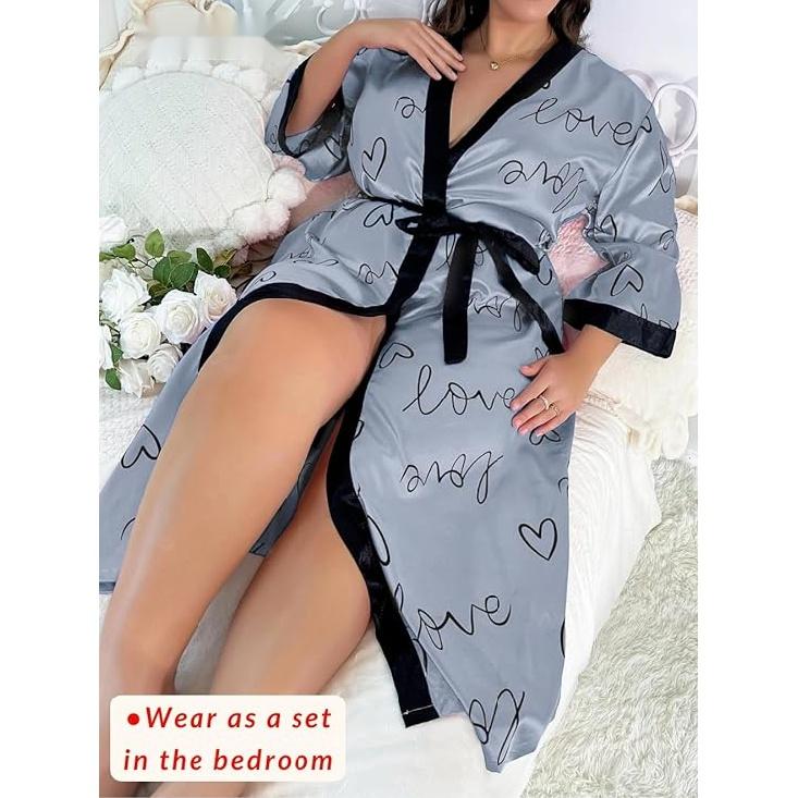 Женский халат на День святого Валентина больших размеров, сексуальный атласный халат, длинная одежда для сна