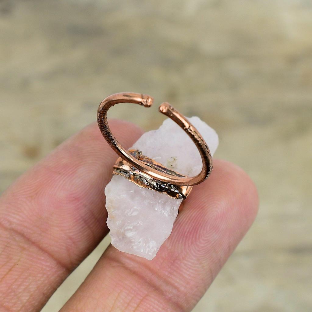 Rose Quartz Rough Ring Smoky Quartz Ring Electroformed Copper Gemstone Ring Handmade Jewelry Adjustable Ring Copper Jewelry Gifts For Mother