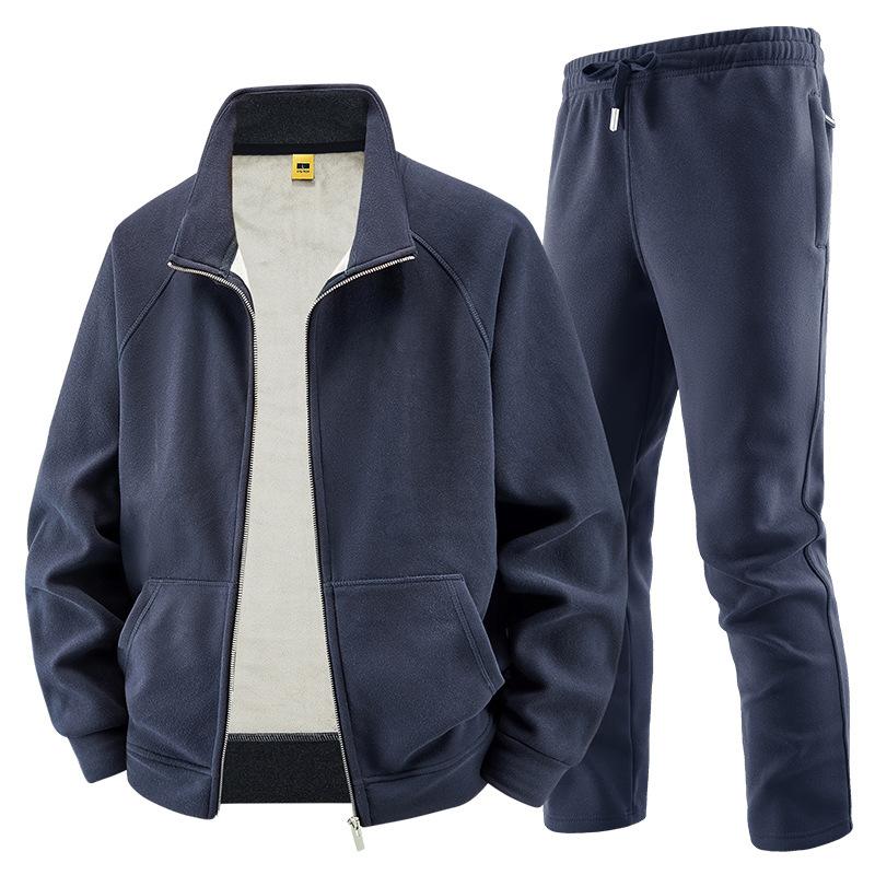 Men Sets Fleece Jacket + Pants Warm Winter Tracksuit Male Sweatshirt 2 Piece Suit Casual Cashmere Sportswear