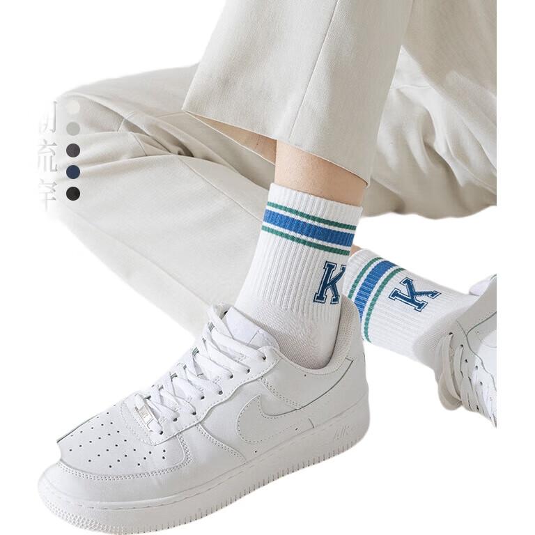 MiiOW 5 Pairs of Men's Socks, Summer Jacquard Mid-Calf Socks, Striped Letter Fashion Cotton Socks, Men's Athletic Long Socks
