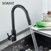 Black Kitchen Faucet Two Function Single Handle Pull Out Mixer Hot and Cold Water Taps Deck Mounted