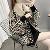 Leopard Coat for Women Cotton Plush Autumn Winter Thickened Fleece Sweatshirt Oversize Casual Zipper Hooded Coat Jacket