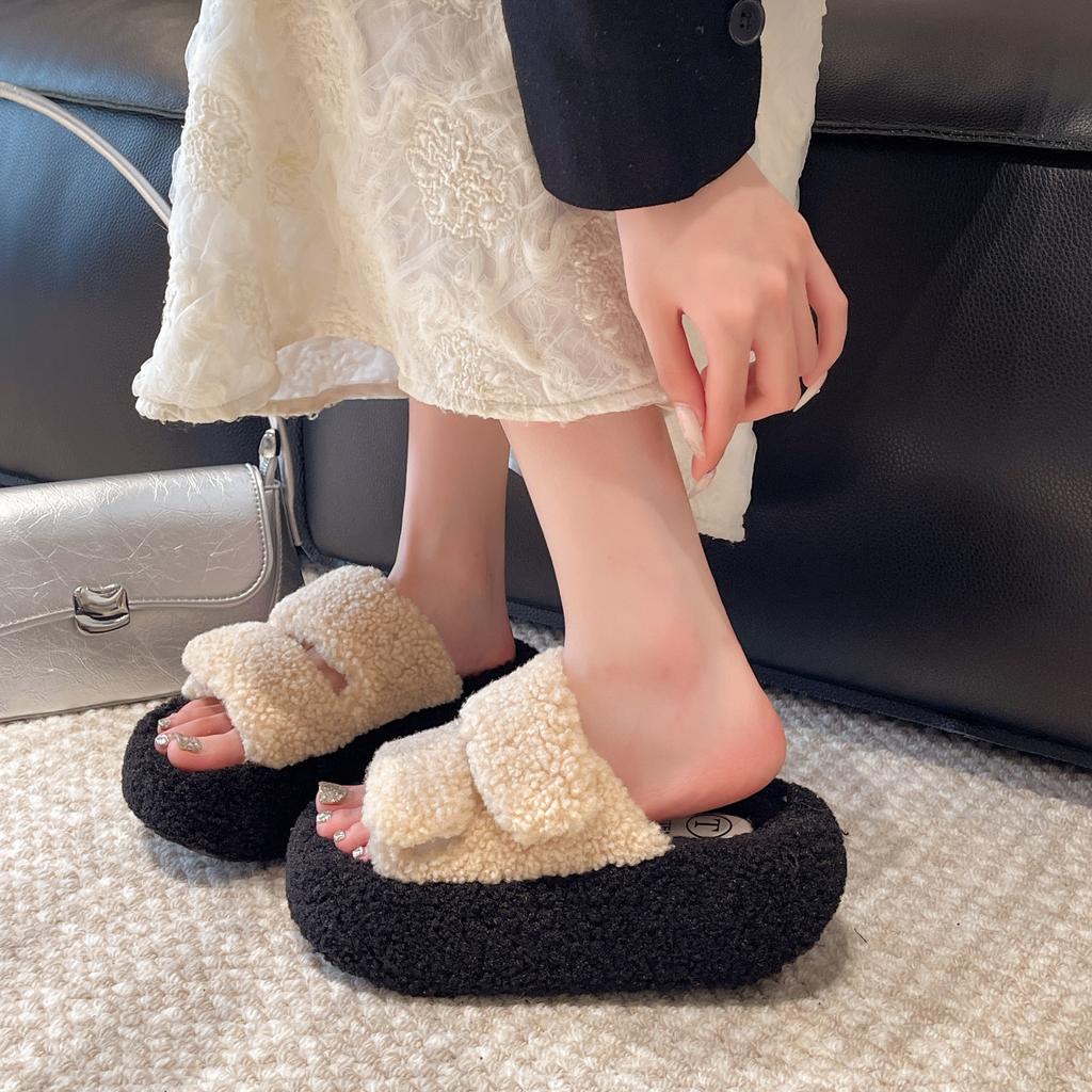 Высококачественные шерстяные домашние тапочки из овечьей шерсти с толстой подошвой для женщин, новинка осени-зимы 2025 года, супер-огненные теплые хлопковые домашние тапочки.
