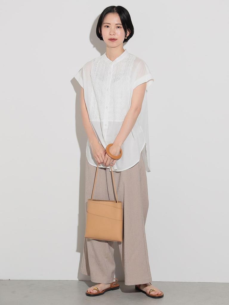 Рубашка с кружевной кокеткой БЕЛАЯ ОДИН РАЗМЕР [Beams Heart] S/S Женская