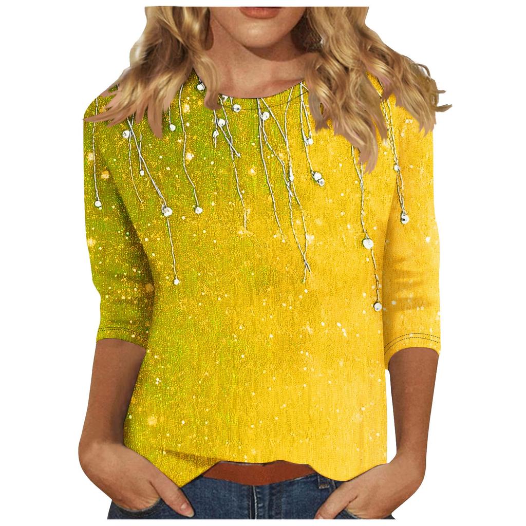 Женская мода повседневная три четверти рукава цветочный принт горловина топ