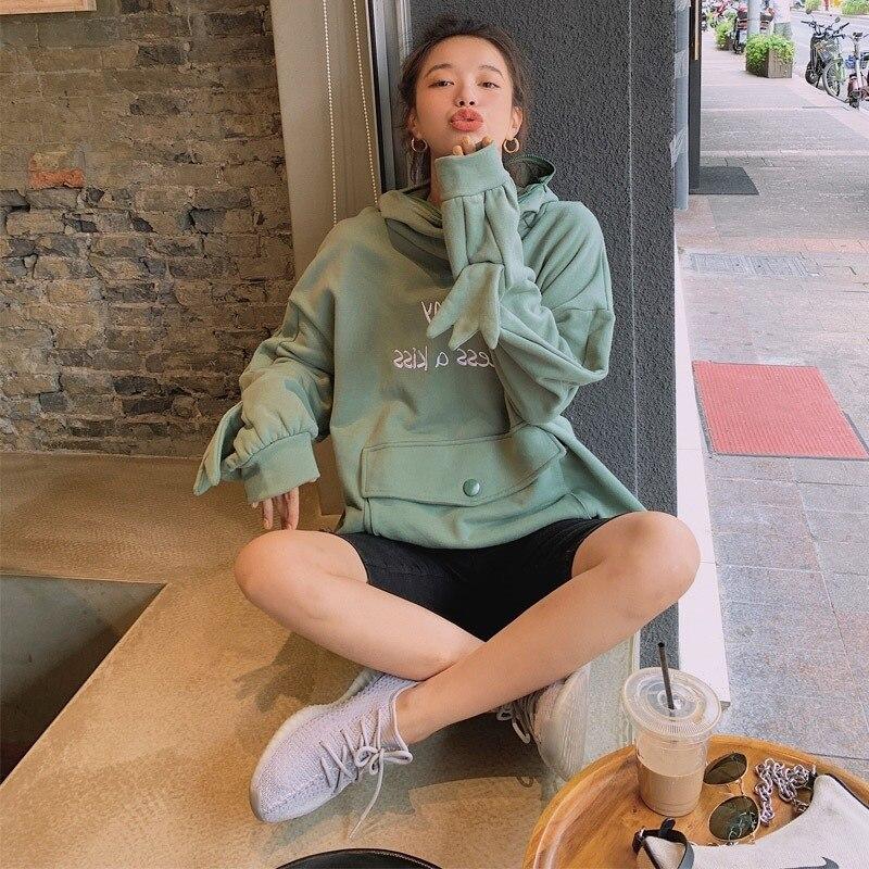 Loose Thick Women Oversize Autumn Sweatshirt Harajuku Letters Printed Frog Casual Hooded Hoodies Thicken Pullover Female