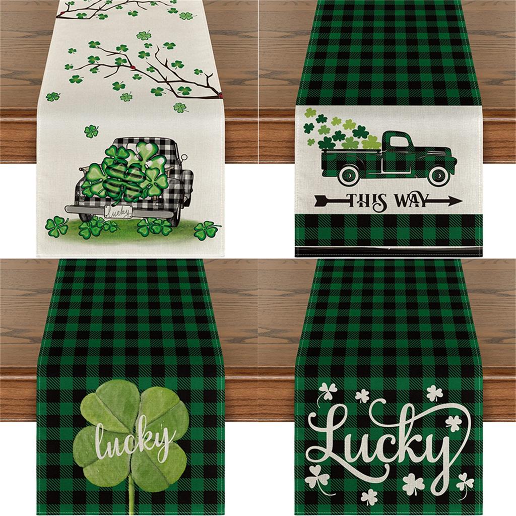 Luc-ky Sham-rock Table Runner For St Patricks Day Decorations 47 Inch Irish Cover Spring Green Holiday Home Kitchen Centerpiece Decor