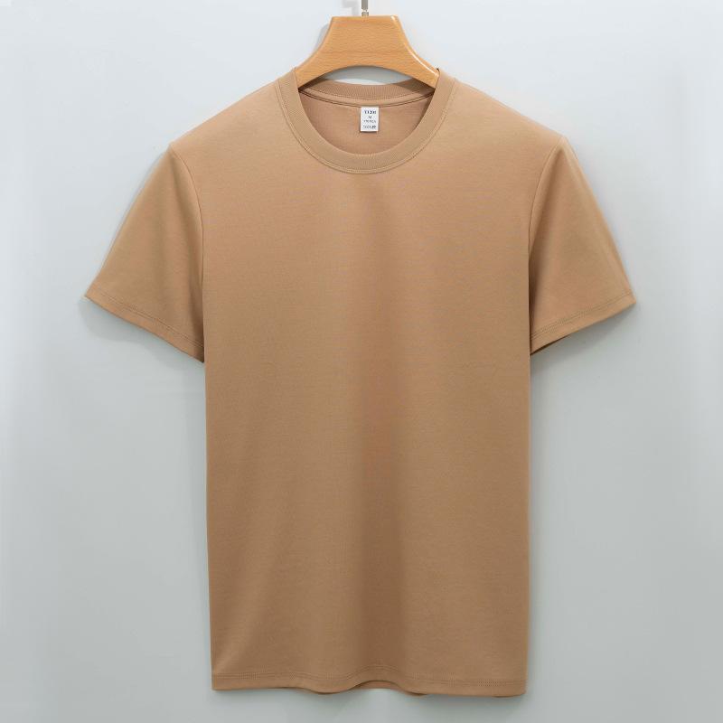 Легкая хлопковая футболка мужская с короткими рукавами из чистого хлопка, длинная бархатная футболка из конского хлопка с круглым вырезом и тремя булавками, белая футболка для мужчин