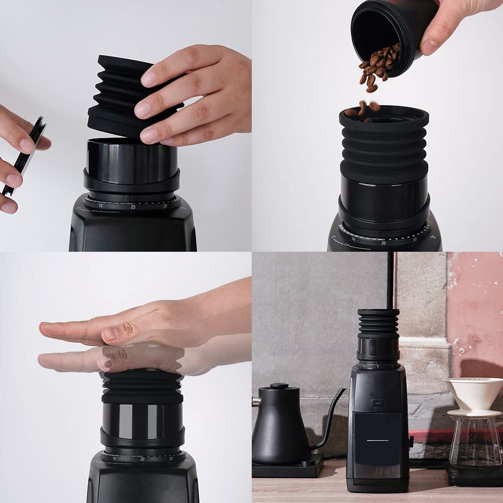 Coffee Grinder Single Dose Hopper Baratza Encore Coffee Grinder Silicone Bellows with Mental Lid for Residual Coffee Grounds Black