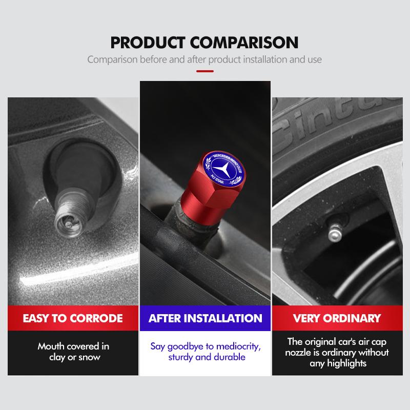 D64Pcs Car Wheel Tire Stem Valve Protection Cap Dustproof Cover For Mercedes Benz C180 C300 W124 W176 W177 C200 C260 GLC CLE CLA