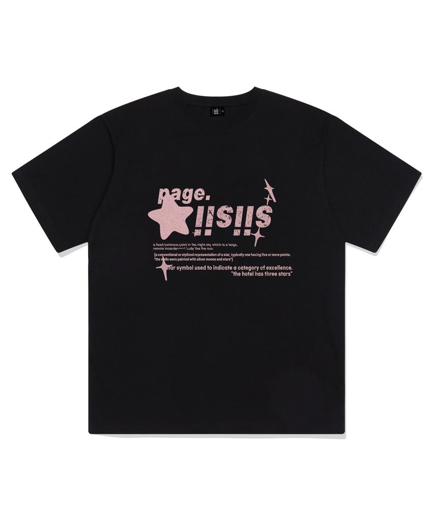 PAGESIISII Pink Chrome Sisi Stars Printed Short Sleeve T-Shirt Black