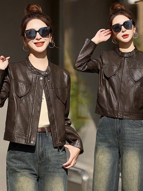 Женская бейсбольная куртка из натуральной кожи - Весна/Осень 2025, Овчина Хайнинг, Маленький размер, Короткое пальто.