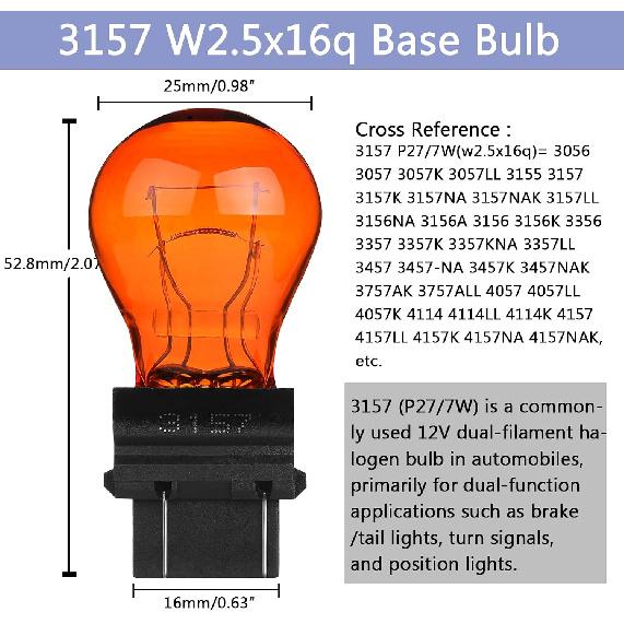 3157NA 4157 Bulb, 12V P27/7W Brake/Tail/Turn Signal/DRL Lights(Amber,2PCS) | 4157NA 3157 3157LL 3047 3057 4057 T25 Replacement for F150 Ranger Edge