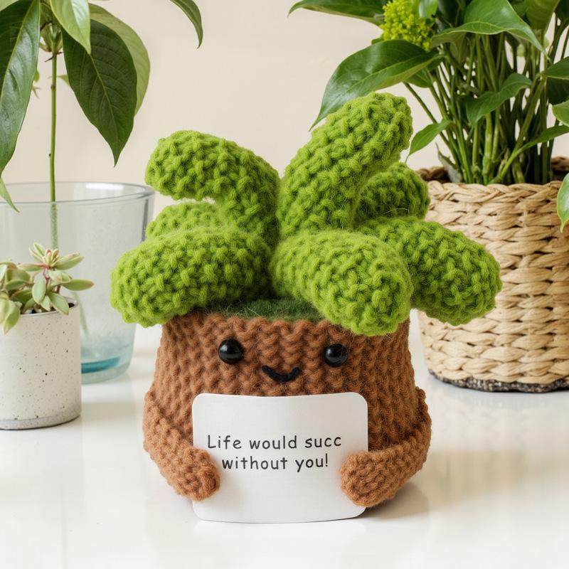 Positive Vibes Plant Doll: Knitted Potted Bouquet and Desk Ornament
