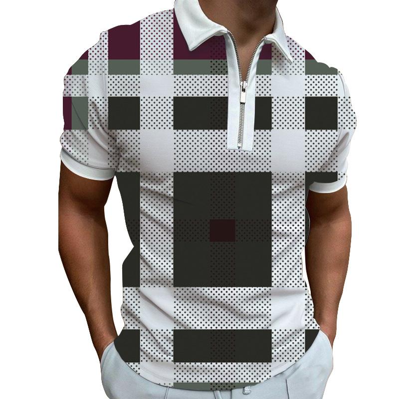 New Men's Printed Zipper POLO Shirt Breathable Loose Short Sleeve T-shirt Men's Top