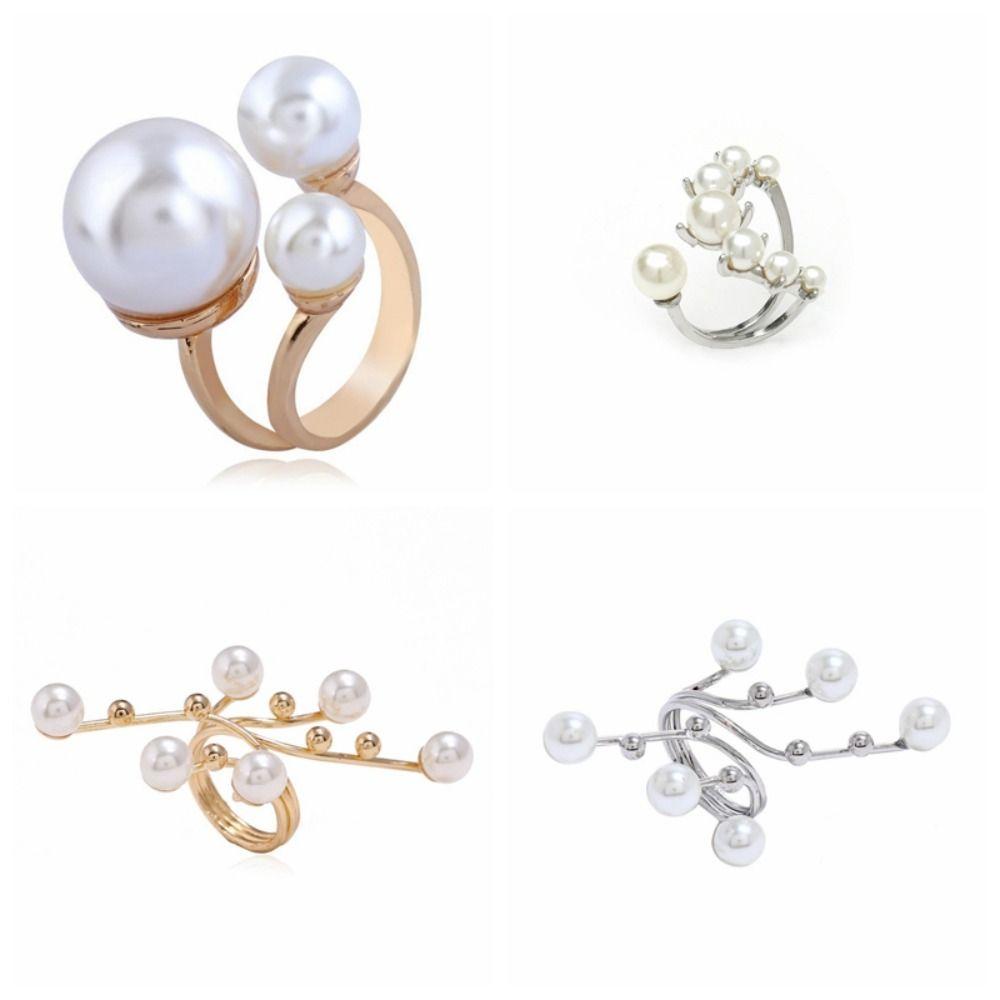 Gold Color Pearl Ring Adjustable Beach Party Ring Gifts Hand Jewelry Fashion Jewelry  Beach
