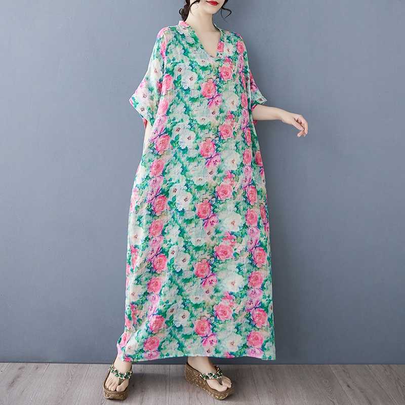 Летнее цветное дорожное платье с V-образным вырезом в стиле ретро, длинная юбка, хлопок-лен