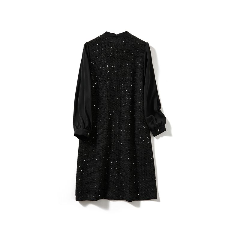 Big Brand Original Woolen Skirt! Pursuit of Quality ~ Exquisite Women Ammonia Silk Long Sleeve Lead Commuting Dress Autumn and Winter