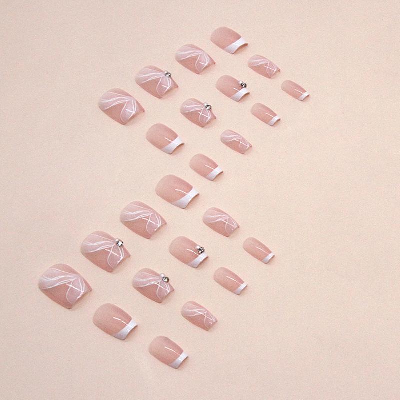 24 шт. Короткие балетные ногти Sweet Girl с бриллиантовыми накладными ногтями в европейском и американском стиле Ins, французский маникюр