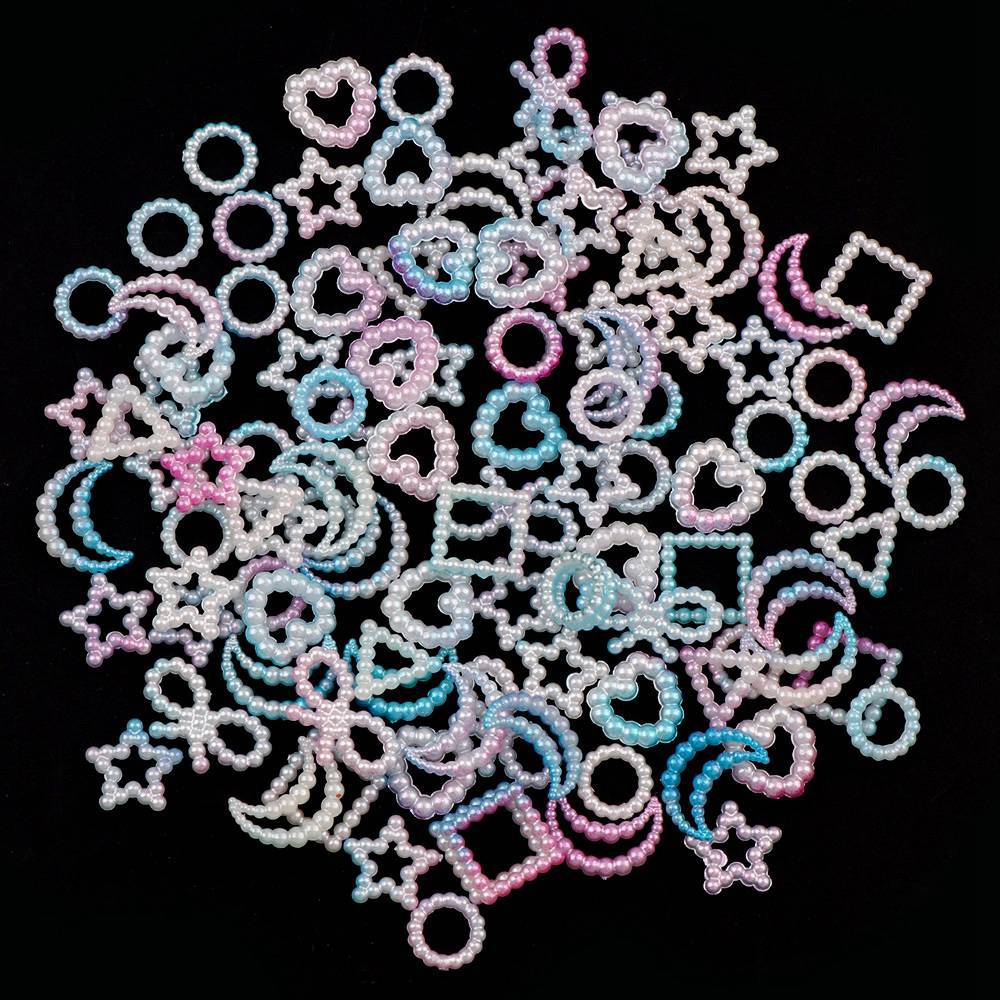 450-100 шт., полые сердечки, жемчужные подвески для дизайна ногтей, белые, розовые, фиолетовые, жемчужные, сердечки, звезды, плоские, 3D, украшения для ногтей, сделай сам, аксессуары для ногтей