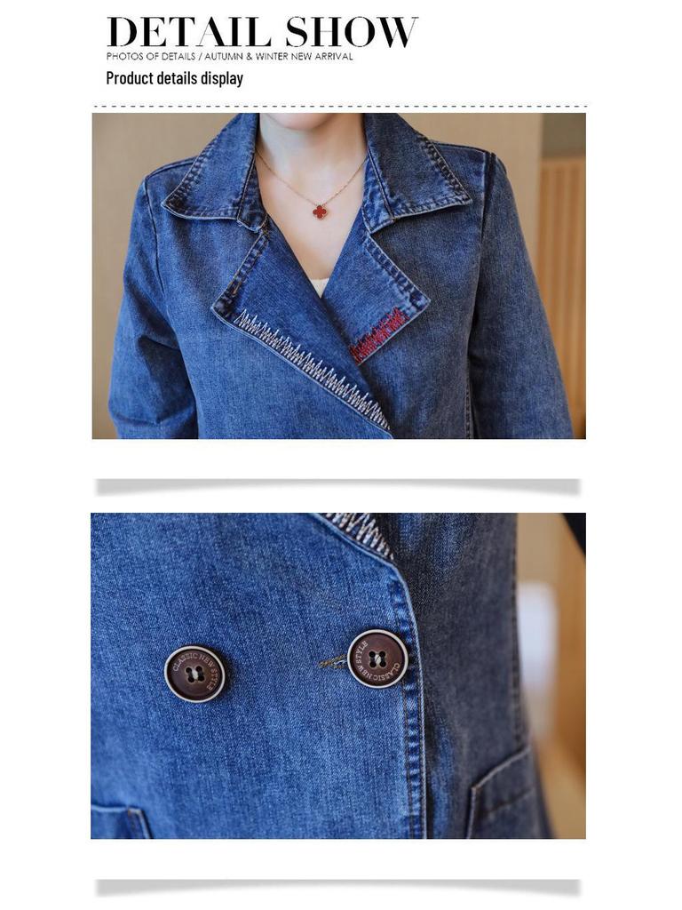 2024 Women's Versatile Slim Korean Denim Windbreaker - Loose Mid-Length for Spring & Autumn