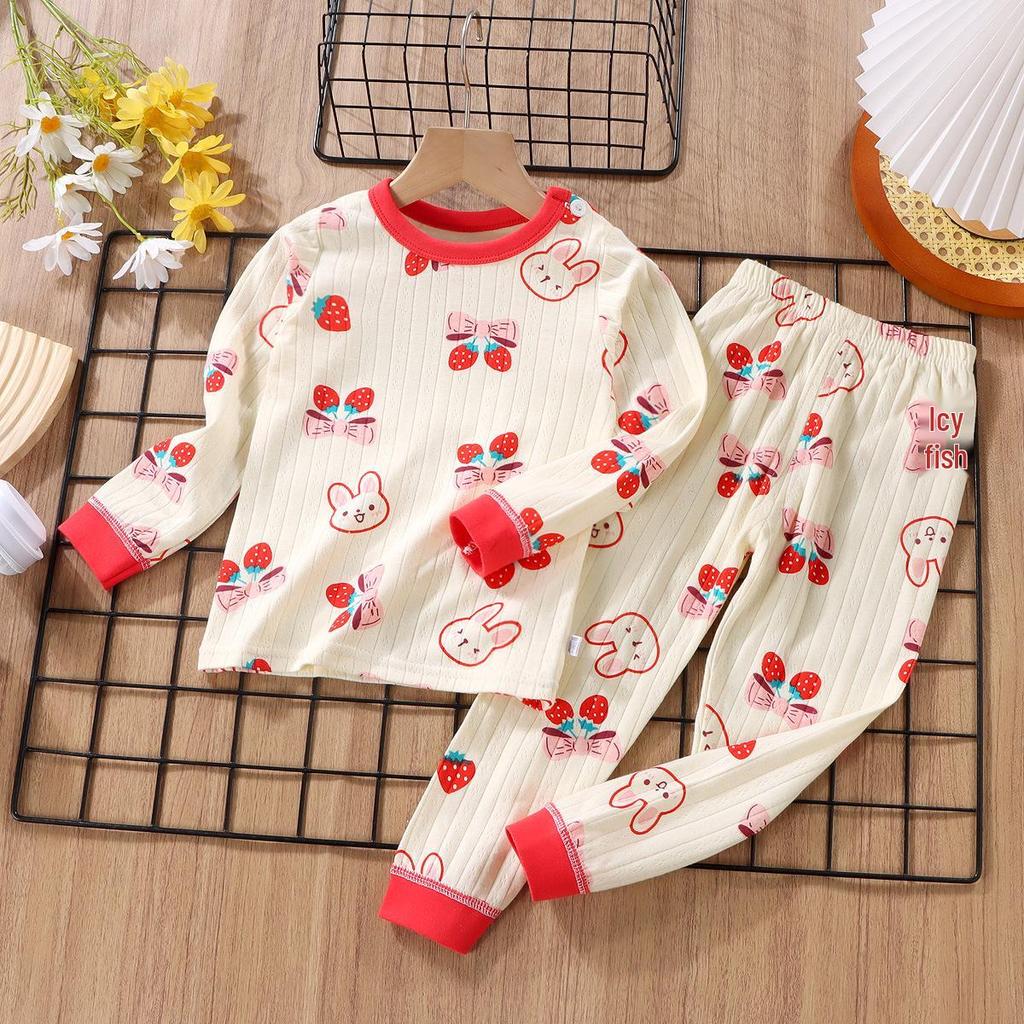 Детский пижамный комплект из хлопка с длинным рукавом на 2023 год - Осенняя одежда для мальчиков и девочек с брюками двойного слоя