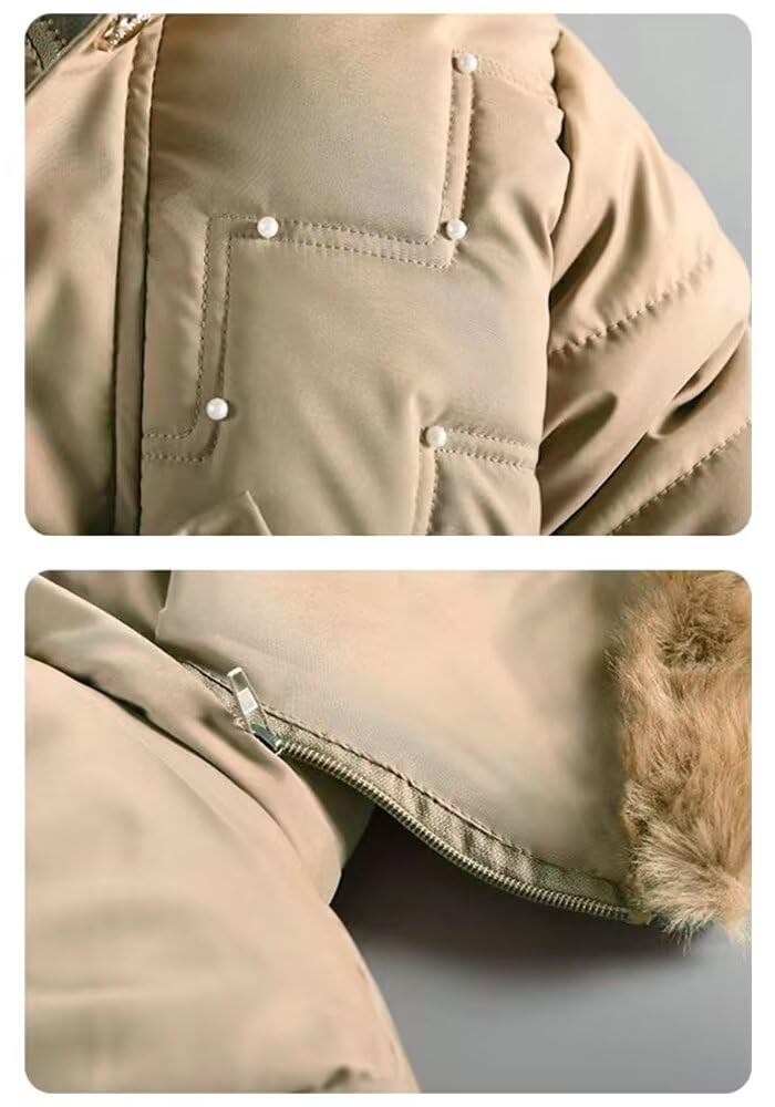 Kuhvvse Down Jacket for Removable Sizes 150 Kids' Girls, Fleece-Lined, Hood, Long, Outerwear, Padded, Stylish, Warm, Winter, 110, 120, 130, 140, (150