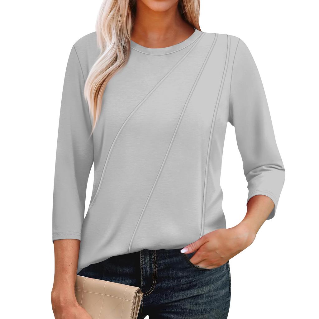 Женская мода повседневные топы с рукавом 3/4 плиссированные модные топы футболки