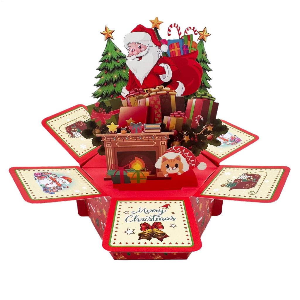 3D Merry Christmas Cards Popup Santa Festive Greeting Cards Hexagonal Christmas Ornament With Envelops Sticky Notes For Dinner
