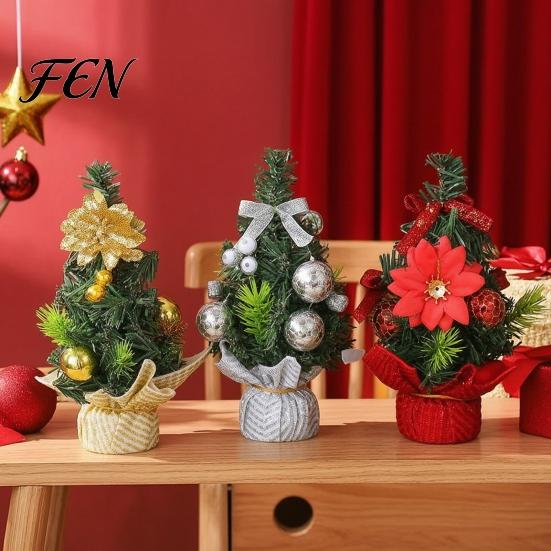 Mini Christmas Tree for Desk Desk, Artificial Pine Tabletop Decor, Decorative Balls And Floral Art Reusable Festive Centerpiece Home Office,